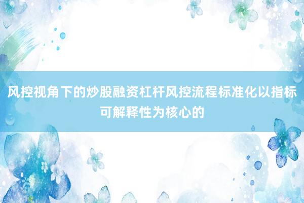 风控视角下的炒股融资杠杆风控流程标准化以指标可解释性为核心的