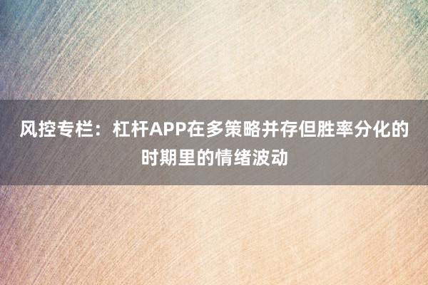 风控专栏：杠杆APP在多策略并存但胜率分化的时期里的情绪波动