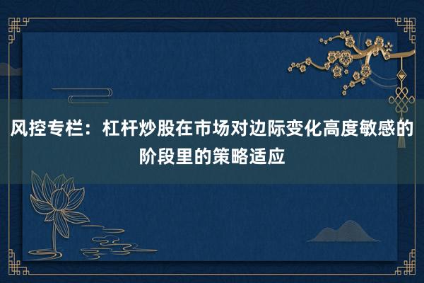 风控专栏：杠杆炒股在市场对边际变化高度敏感的阶段里的策略适应