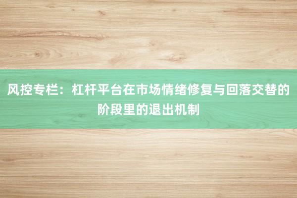 风控专栏：杠杆平台在市场情绪修复与回落交替的阶段里的退出机制