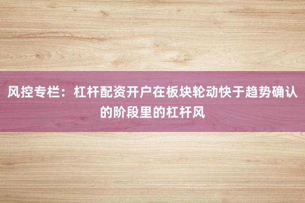 风控专栏：杠杆配资开户在板块轮动快于趋势确认的阶段里的杠杆风