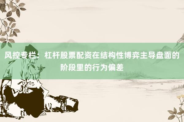 风控专栏：杠杆股票配资在结构性博弈主导盘面的阶段里的行为偏差
