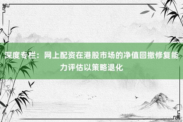 深度专栏：网上配资在港股市场的净值回撤修复能力评估以策略退化